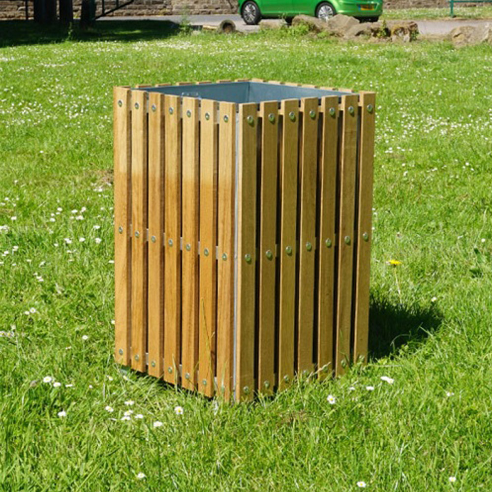 Square Slatted Open Top Litter Bin - 112 Litre

