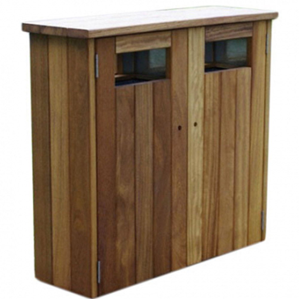Slimline Double Iroko Hardwood Bin - 120 Litre