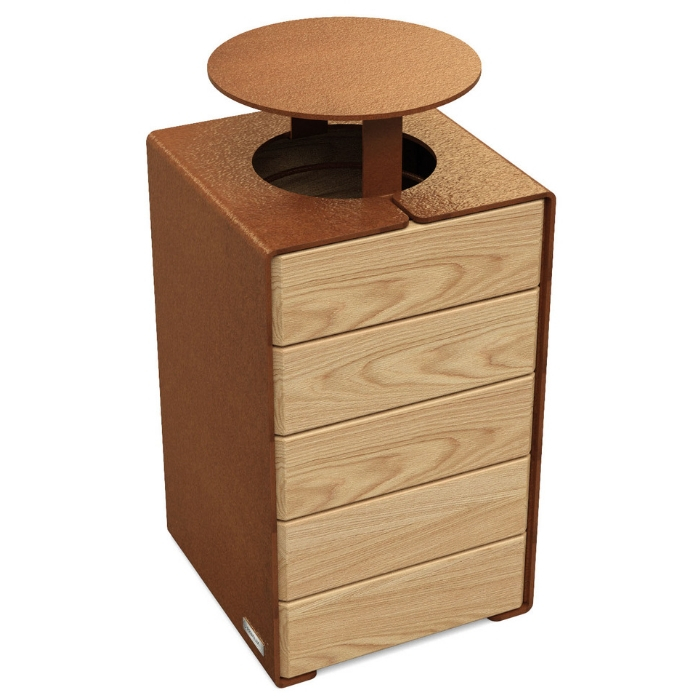 Kube Design Wood and Steel Litter Bin - 120 Litre
