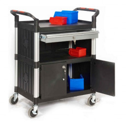 ProPlaz 3 Shelf Trolley with Lockable Steel Drawer & Cupboard - 150kg Capacity