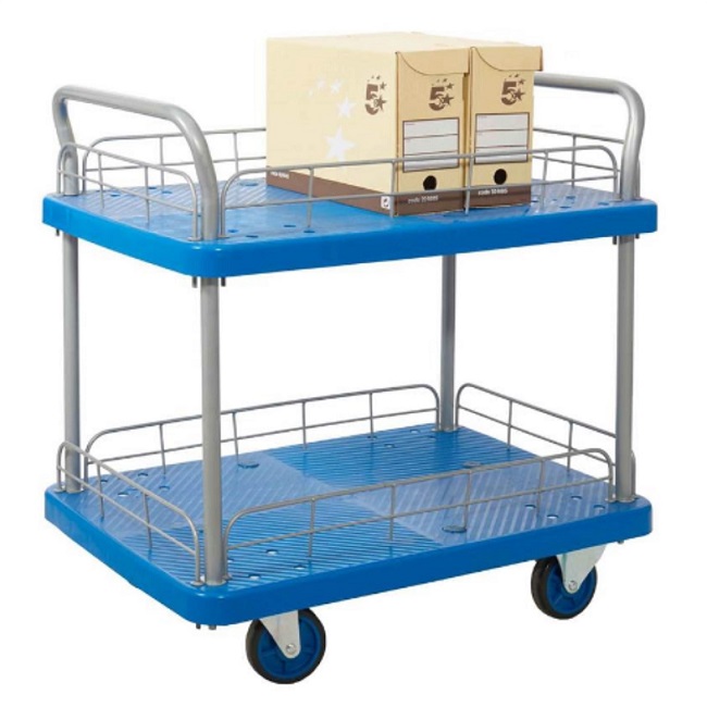 ProPlaz Blue Two Tier Platform Trolley with Wire Surround - 300kg Capacity