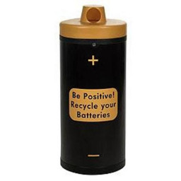 Battery Recycling Bin with 'Be Positive' Graphics