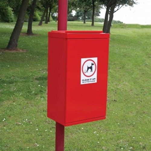 Post Mountable Front Opening Galvanised Steel Dog Waste Bin with Chute