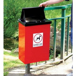 Post Mountable Galvanised Steel Dog Waste Bin with Chute - lid open