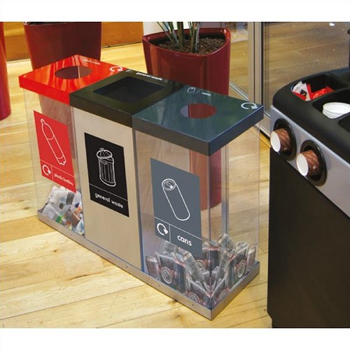 Box Cycle Triple Recycling Bin - Plastic Bottles, General Waste, Cans