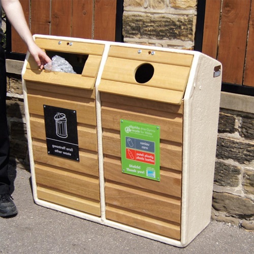 Double Timber Fronted Recycling Unit - 196 Litre with General Waste and Cans