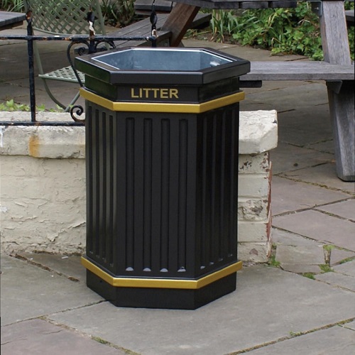 GRP Hexagonal Fluted Open Top Litter Bin - 84 Litre - black
