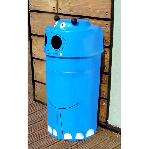 Hippo Animal Face Litter Bin - 90 Litre - blue