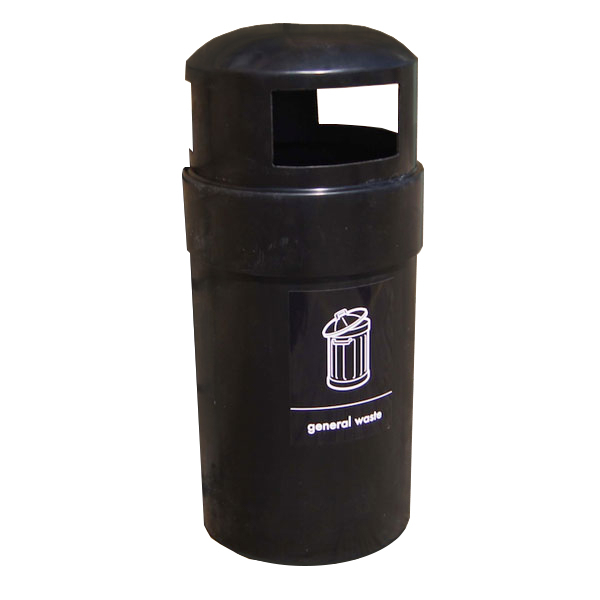Circular Closed Top Litter Bin - 84 Litre - black