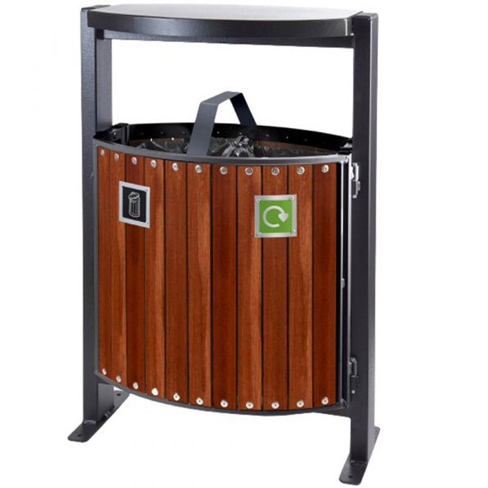 Hardwood Dual Litter & Recycling Bin - 78 Litre - general waste and recycling