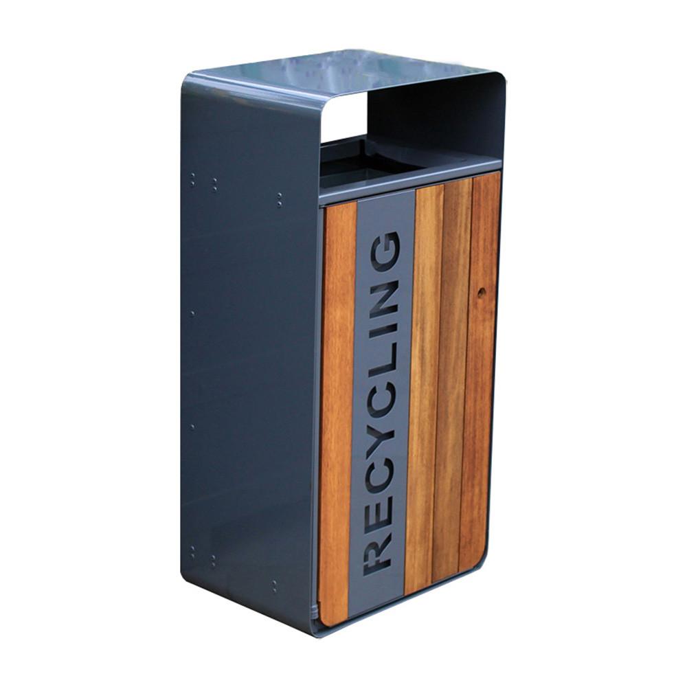 Slimline Galvanised and Iroko Wood Bin - 90 Litres