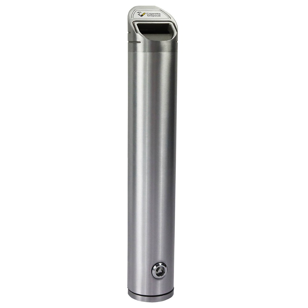 Brushed Aluminium Post-Mounted Cylindrical Cigarette Bin