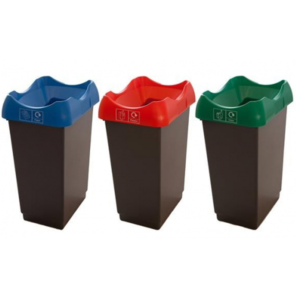 Set Of 3 Open Top Recycling Bins - 50 Litre - Blue, Red, Green