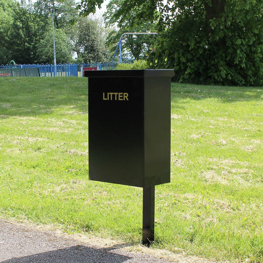 Square Post Mountable Litter Bin - 56 Litre - lifestyle