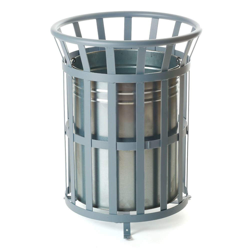 Circular Steel Open Top Rubbish Bin - 69 Litre - light grey