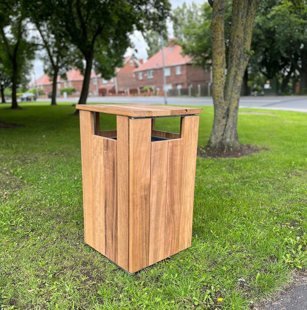 Iroko Hardwood Litter Bin - 98 Litre